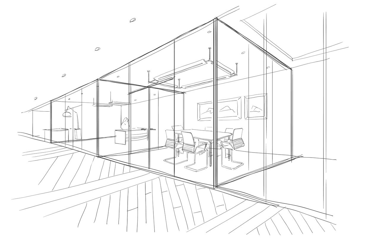Hand drawn sketch of new office space