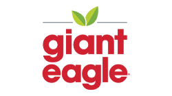 Red giant eagle logo with two green leaves