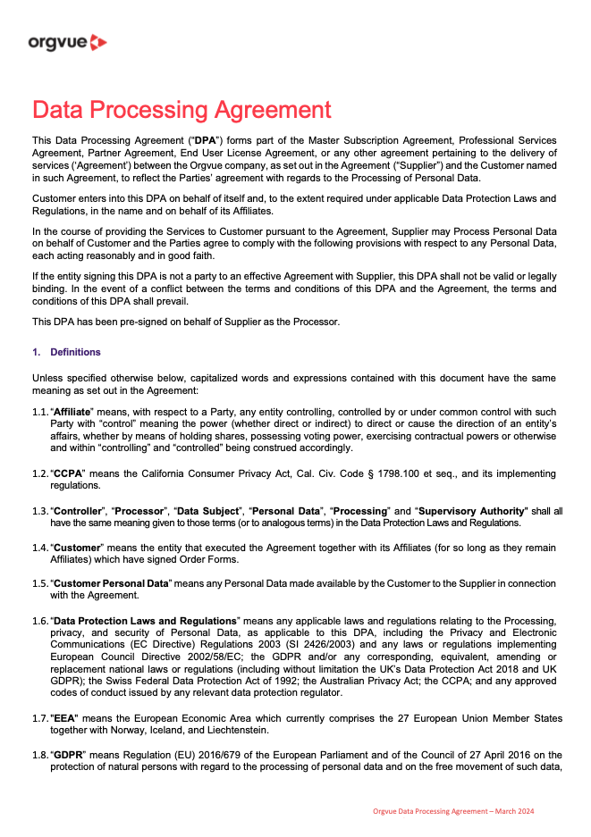 Data Processing Agreement | Orgvue