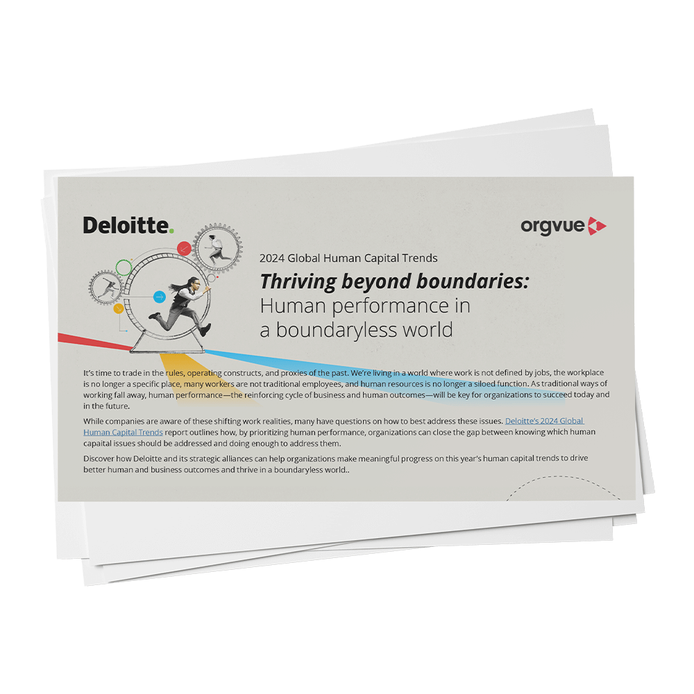 A preview image of the Deloitte and Orgvue 2024 Global Human Capital Trends report: "Thriving beyond boundaries: Human performance in a boundaryless world"