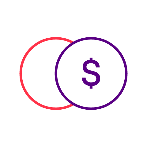 Purple icon representing USD cost reduction and optimization solutions.