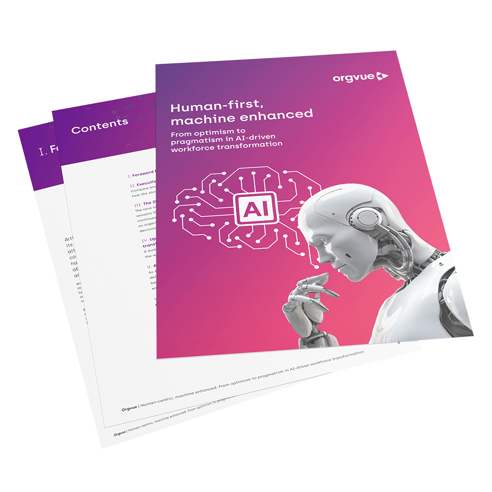 A preview image of the ebook 'Human-centric, machine enhanced: From optimism to pragmatism in AI-driven workforce transformation'