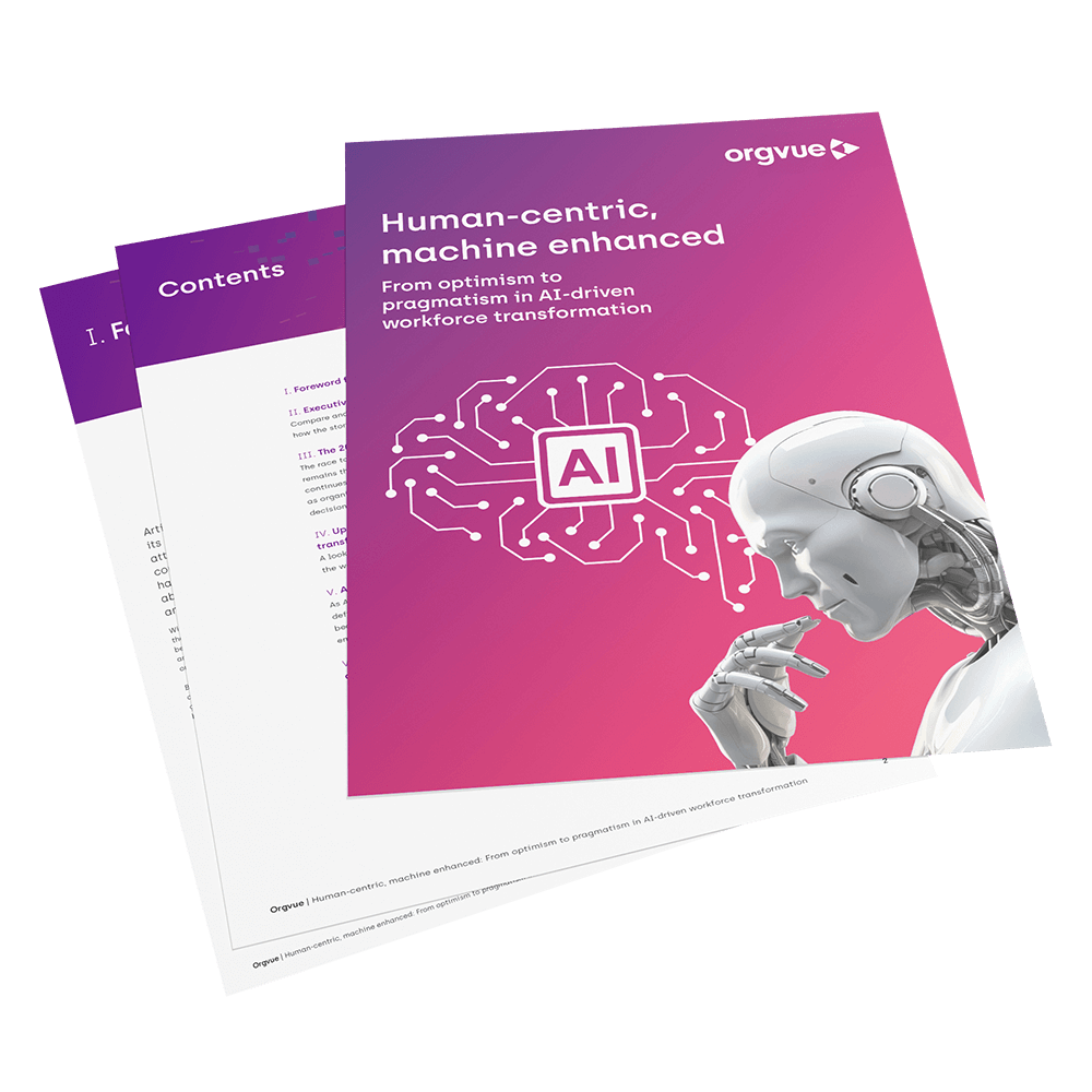A preview image of the ebook 'Human-centric, machine enhanced: From optimism to pragmatism in AI-driven workforce transformation'