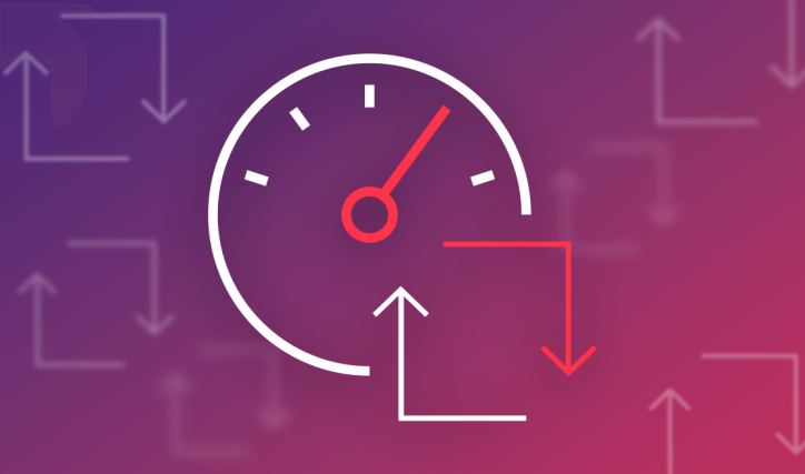 Icons representing multiple transformations happening in the background, with a large speedometer icon in the foreground