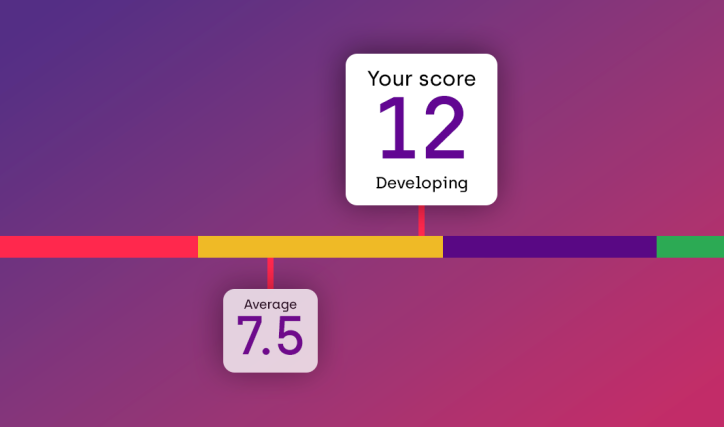 Organizational design self-assessment results showing a developing maturity score of 12, compared with an average score of 7.5